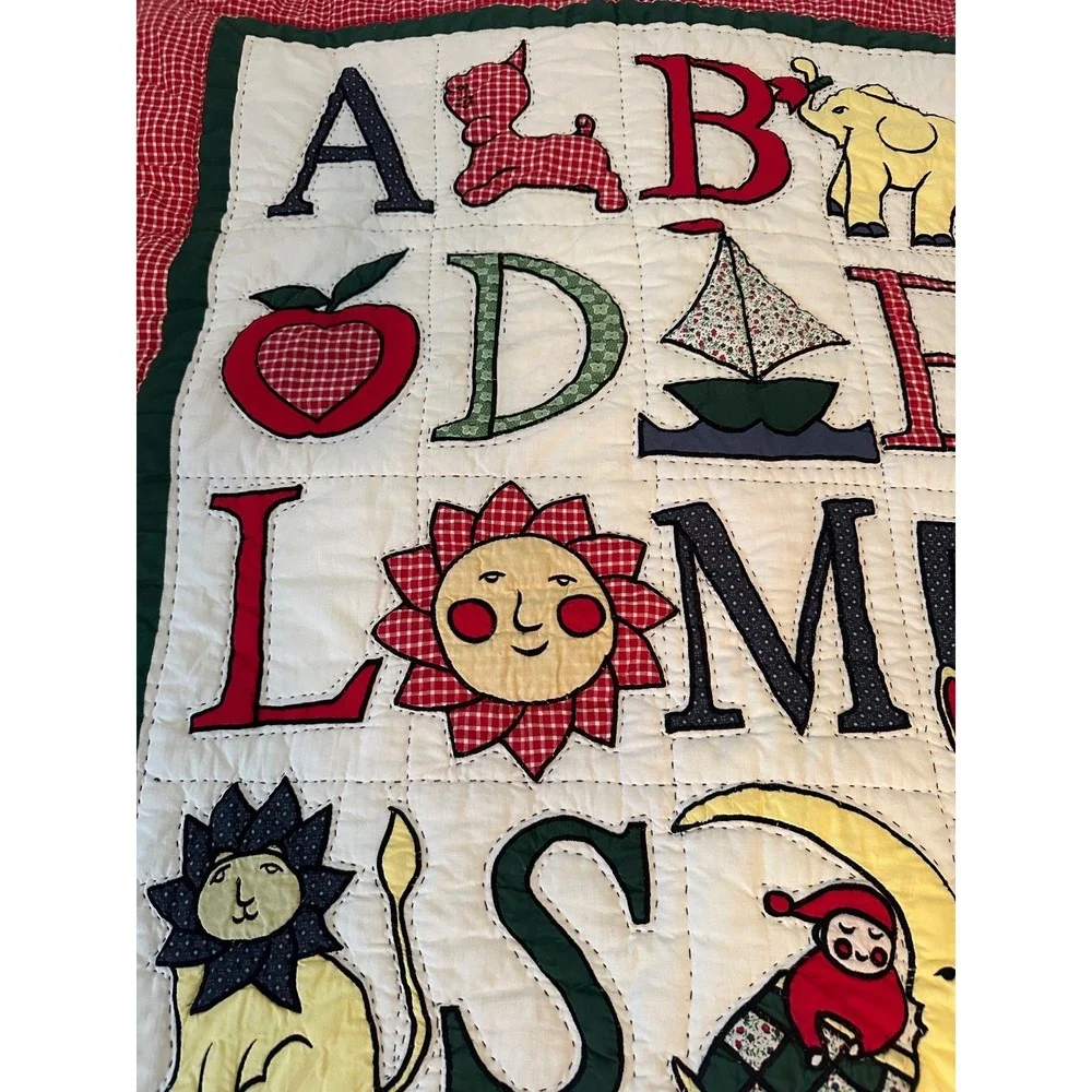Handmade Embroidered ABC Baby Quilt 40x50 Crib Blanket Nursery Wall Hanging Vint